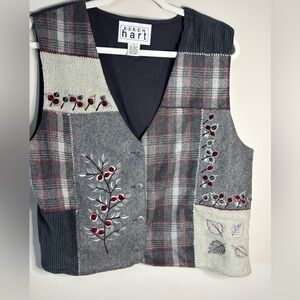 KEREN hart Charcoal and Crimson Embroidered Wool Vest with Metal buttons‎ SZ L
